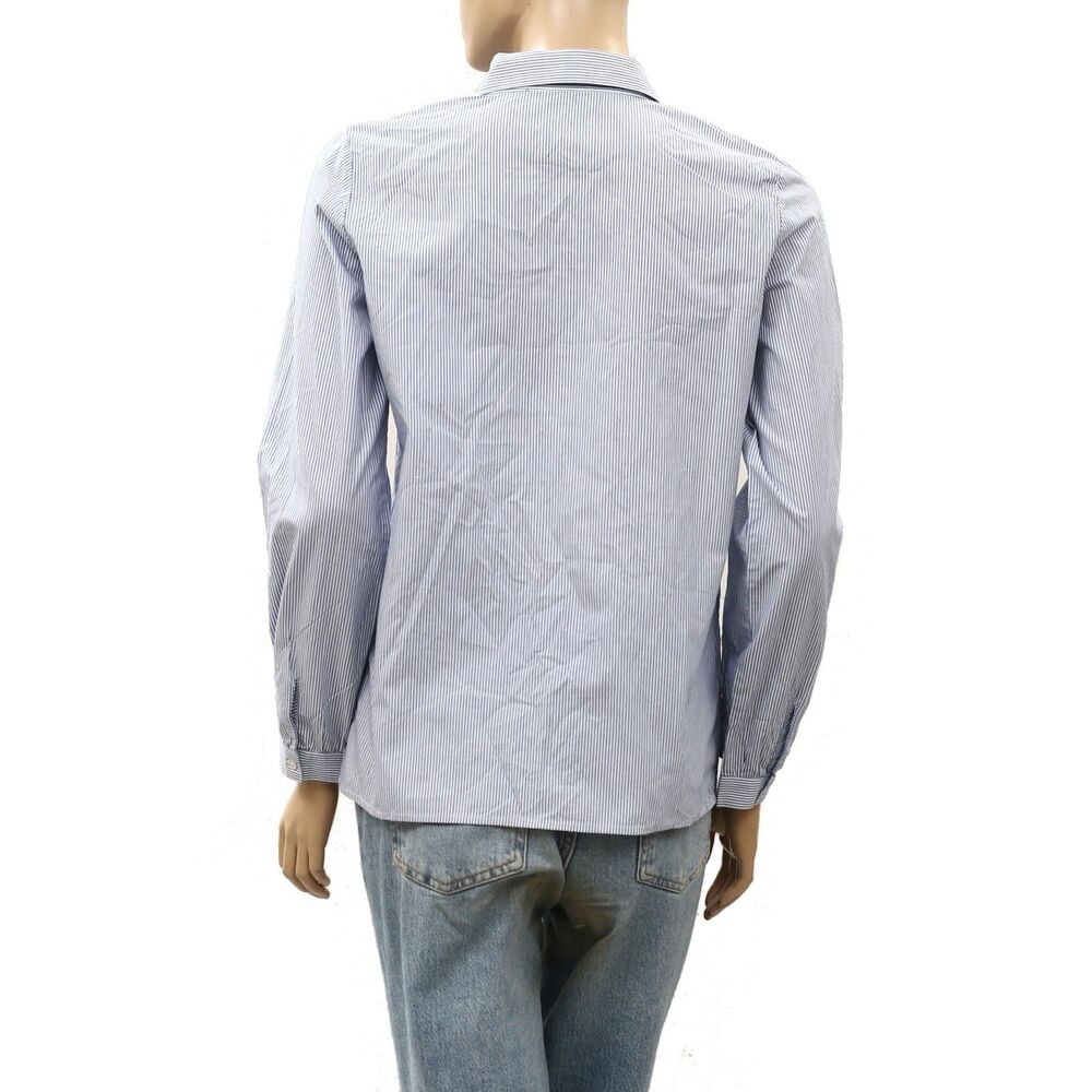 Nili Lotan Shirt Tunic Top Buttondown Ruffle Striped Printed Cotton S 288624 - Picture 5 of 6